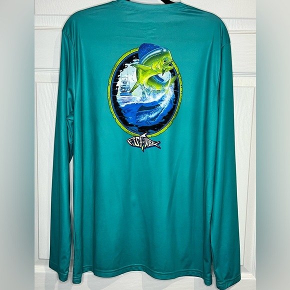 Fish n Vibe Men's Long Sleeve Sun Protection Fishing Tee - Blue - Size Large - Picture 3 of 6